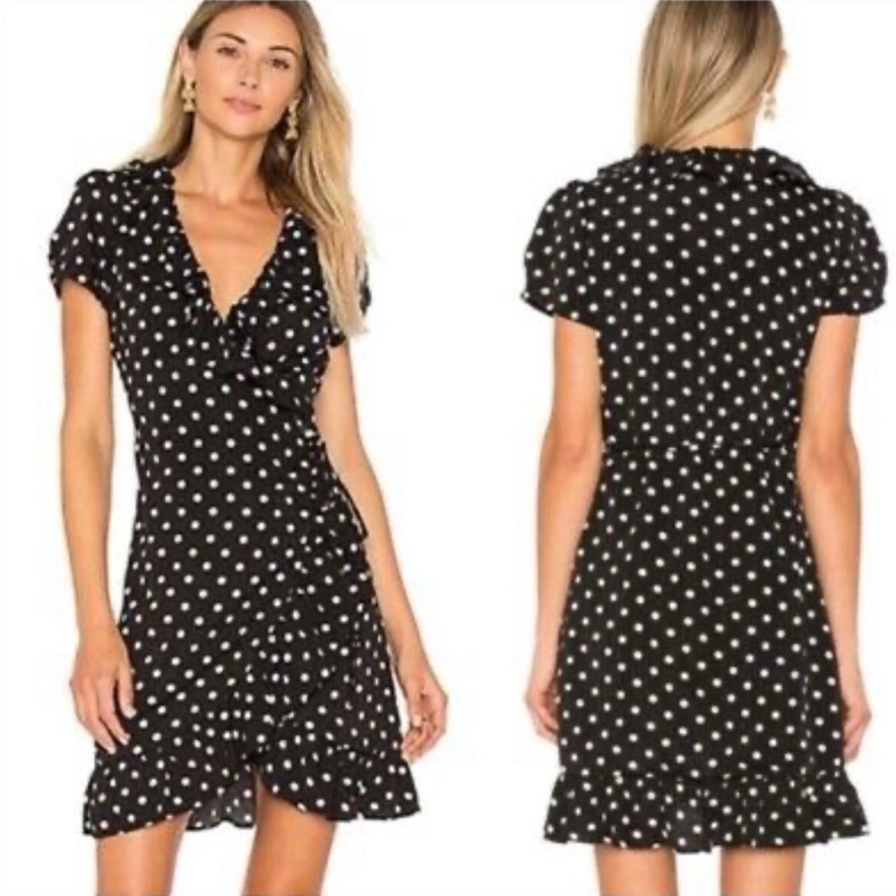 Lioness Black and White Ruffled Wrap Mini Dress